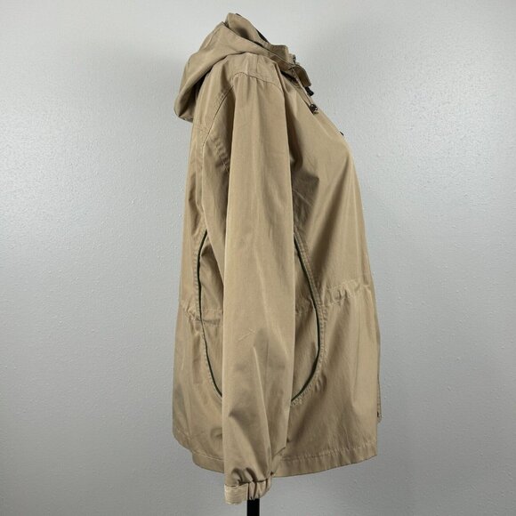 Blair Womens Hooded Jacket Khaki Removeable Plaid Liner Snap Zip Pockets Size L - Picture 3 of 16